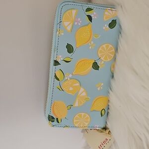 Trina Turk Lemon Print Blue and Yellow Zip Around Wallet 🍋